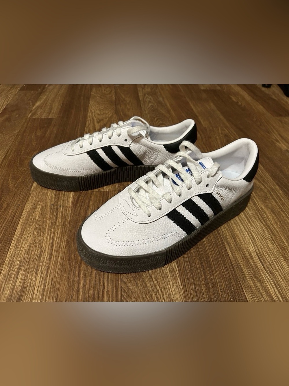 NEW WITHOUT BOX Adidas Sambarose White Black Leather Sneakers Women's Size 7